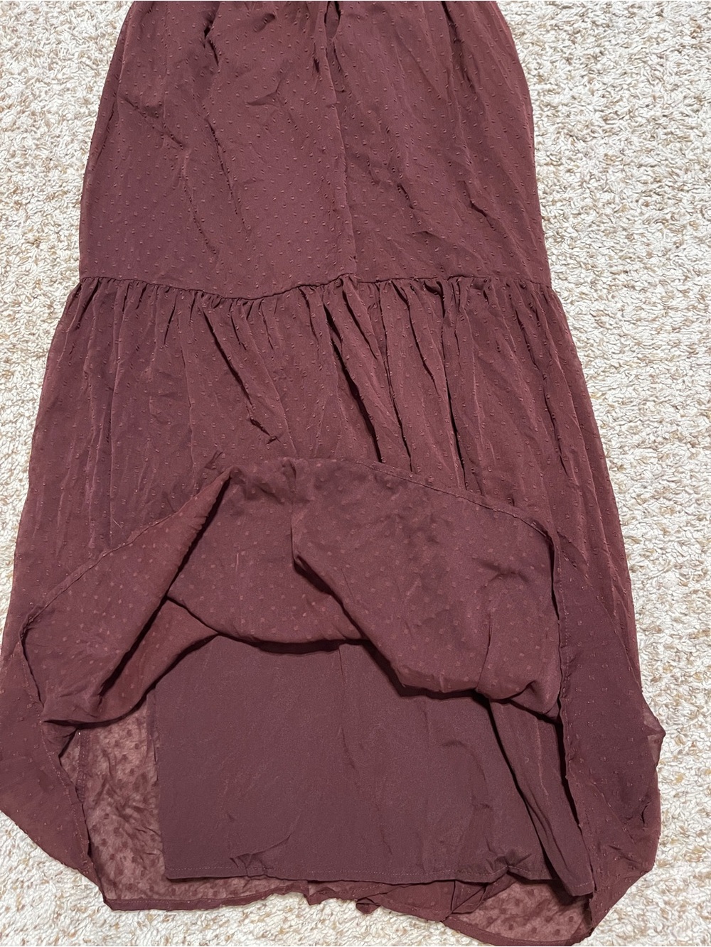 Patrons of Peace Burgundy Smocked Maxi Dress Swiss Dot Puff Sleeve Boho XS - Picture 4 of 8